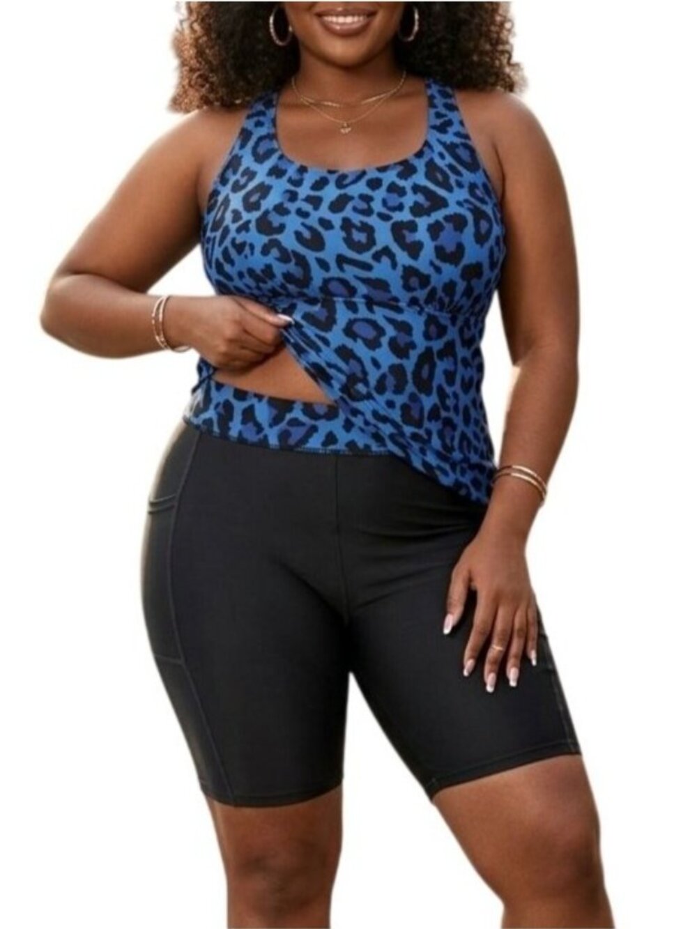 Aqua Eve Plus Size 18W Tankini Swim Set 2-Piece Top Long Shorts Leopard Print
